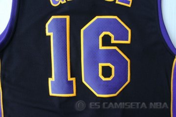 Camiseta Gasol #16 Los Angeles Lakers Negro Violeta