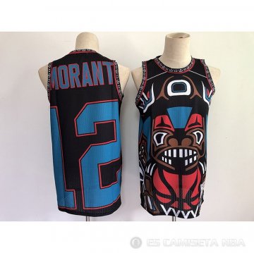 Camiseta Ja Morant NO 12 Memphis Grizzlies Mitchell & Ness Big Face Negro