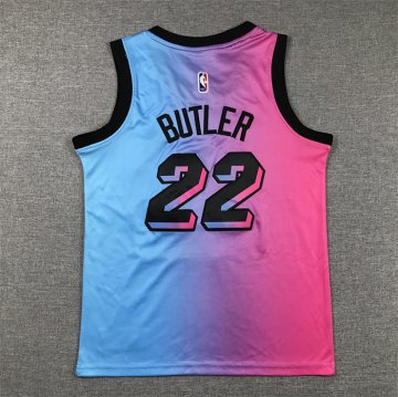 Camiseta Jimmy Butler #22 Miami Heat Nino Ciudad 2020-21 Azul Rosa