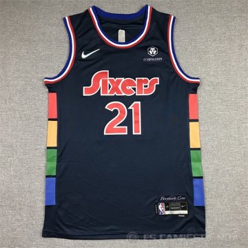 Camiseta Joel Embiid NO 21 Philadelphia 76ers Ciudad 2021-22 Azul