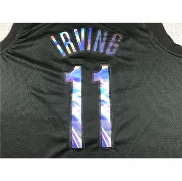 Camiseta Kyrie Irving NO 11 Brooklyn Nets Iridescent Logo Negro