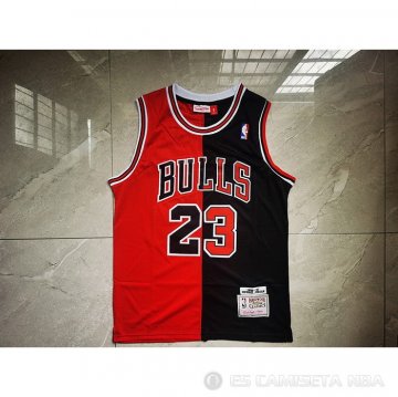 Camiseta Michael Jordan NO 23 Chicago Bulls Split Negro Rojo