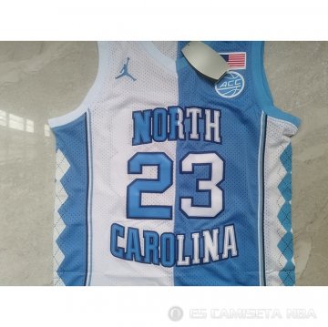 Camiseta Michael Jordan #23 NCAA North Carolina Tar Heels Split Azul Blanco