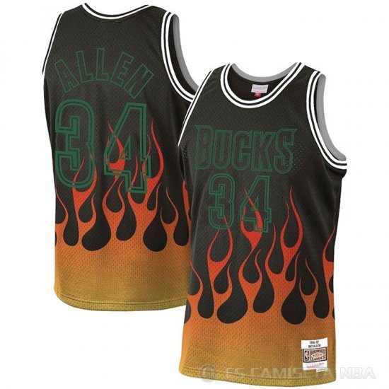 Camiseta Ray Allen NO 34 Milwaukee Bucks Flames Negro - Haga un click en la imagen para cerrar