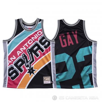 Camiseta Rudy Gay #22 San Antonio Spurs Mitchell & Ness Big Face Negro
