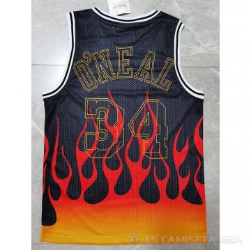 Camiseta Shaquille O'neal NO 34 Los Angeles Lakers Flames Negro