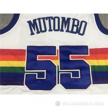 Camiseta Dikembe Mutombo NO 55 Denver Nuggets Hardwood Classics Throwback Blanco