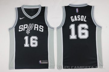 Camiseta Gasol #16 San Antonio Spurs Autentico 2017-18 Negro