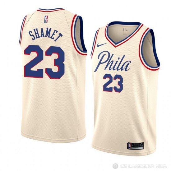 Camiseta Landry Shamet #23 Philadelphia 76ers Ciudad 2017-18 Crema - Haga un click en la imagen para cerrar