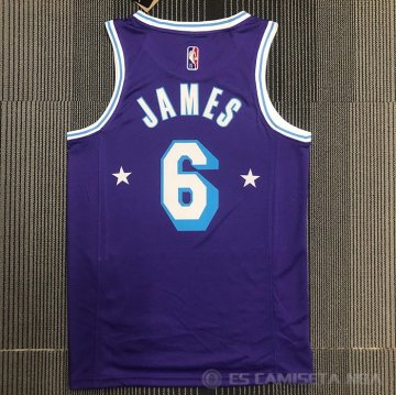 Camiseta LeBron James NO 6 Los Angeles Lakers Ciudad Edition 2021-22 Violeta