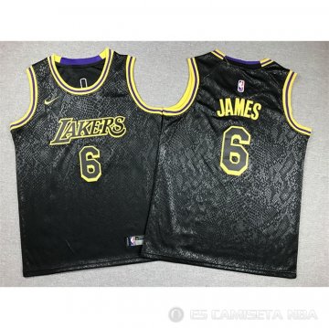 Camiseta LeBron James #6 Los Angeles Lakers Nino Mamba 2021-22 Negro