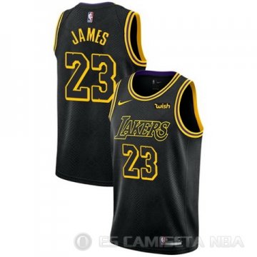 Camiseta Lebron James #23 Los Angeles Lakers Ciudad 2017-18 Negro