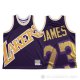 Camiseta Lebron James #23 Los Angeles Lakers Mitchell & Ness Big Face Violeta