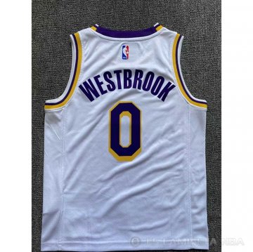 Camiseta Russell Westbrook #0 Los Angeles Lakers Nino Association 2022-23 Blanco