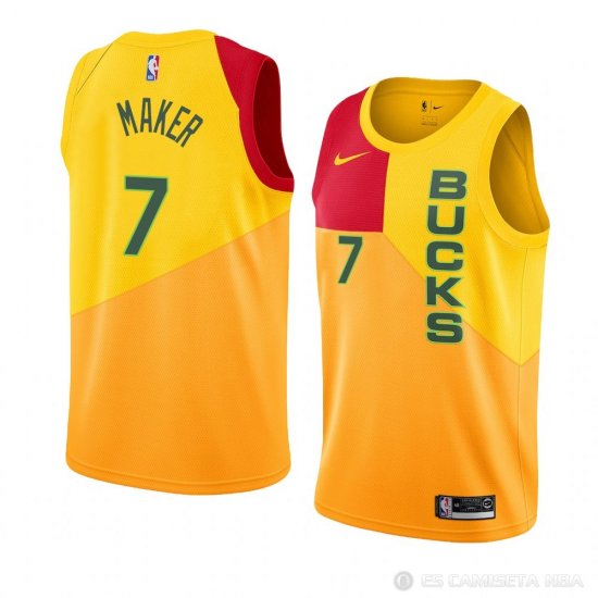 Camiseta Thon Maker #7 Milwaukee Bucks Ciudad 2018-19 Amarillo - Haga un click en la imagen para cerrar